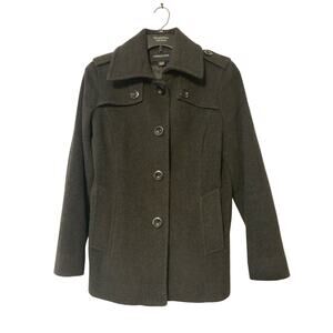 London Fog Vintage Black Wool Button Front Mid Length Women Coat Petite Medium